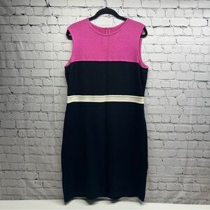 St. John Pink and Black Colorblock Midi Dress size 16